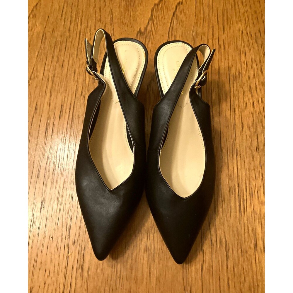 Liz Claiborne Black Quebec Slingback Kitten Heels Buckle Strap Pointed 7M